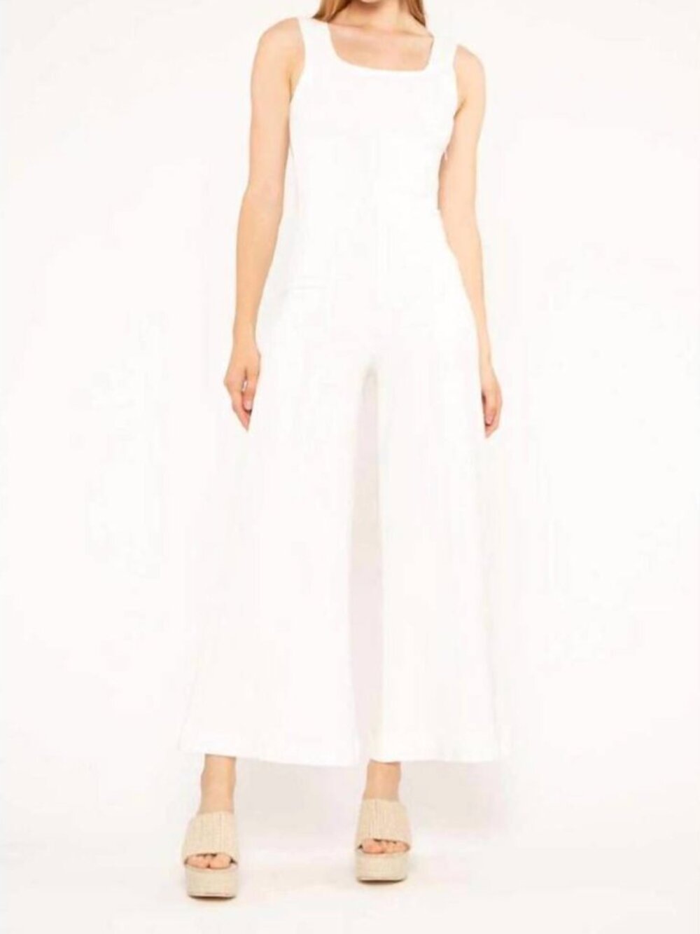 Ripley Rader | Cropped Ponte Knit Tank Wide Leg Jumpsuit in Off White